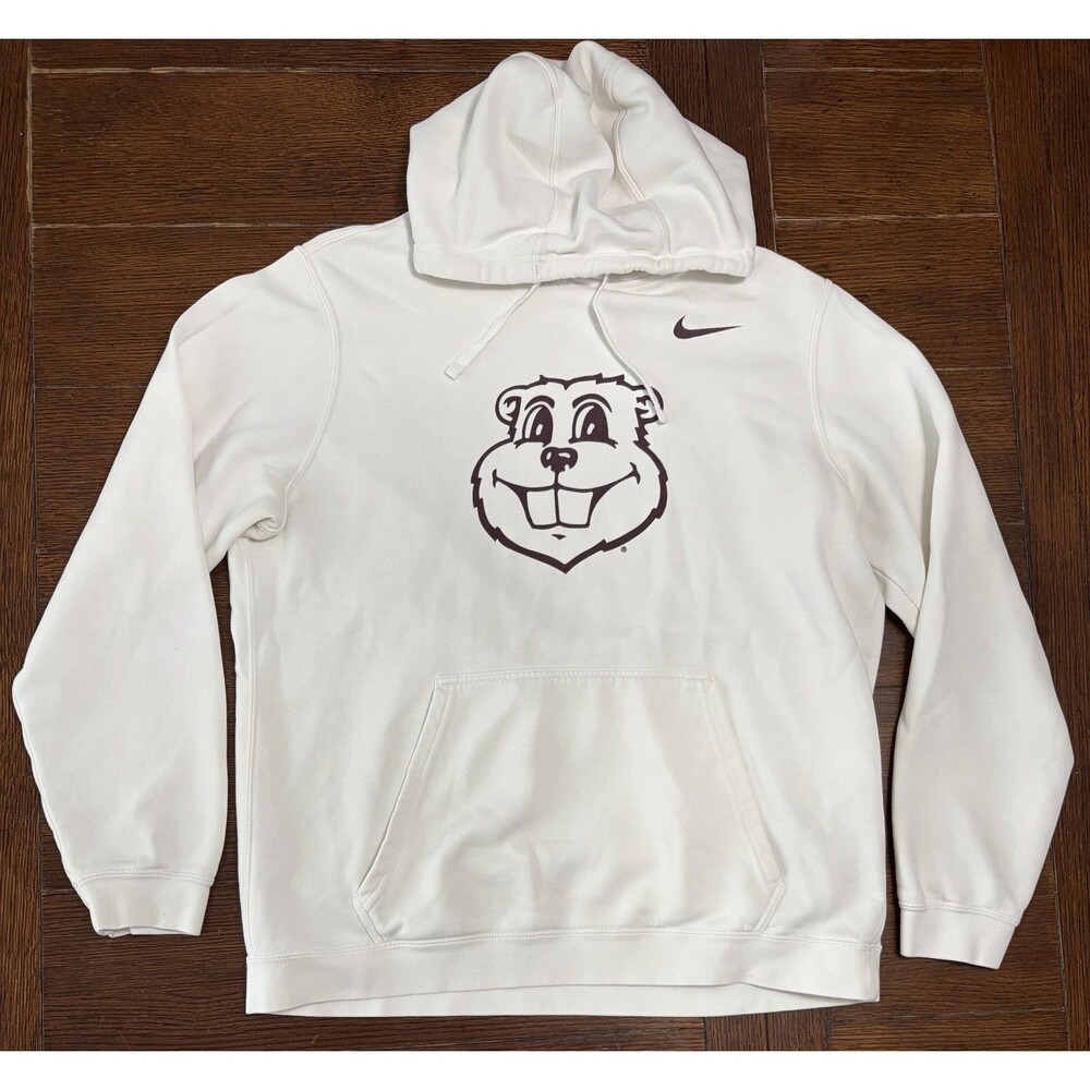 Nike Hoodie Mens Large White Gopher Graphic Pullover Fleece Sweatshirt Cartoon